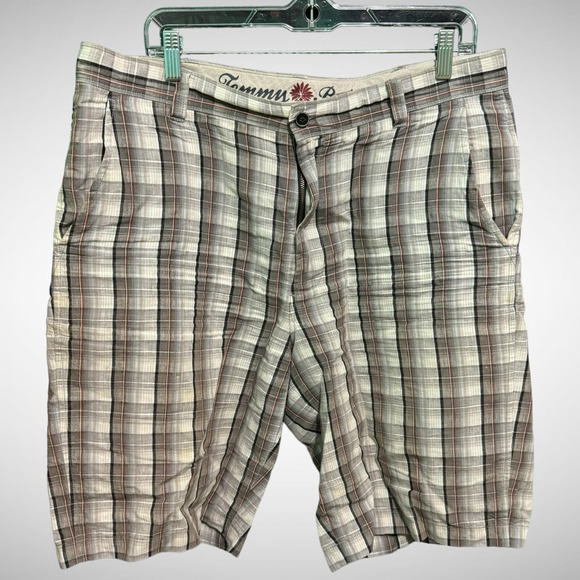 Tommy Bahama Silk Linen Shorts Mens 34 Plaid Pre Owned Chino Flat front - Picture 1 of 8
